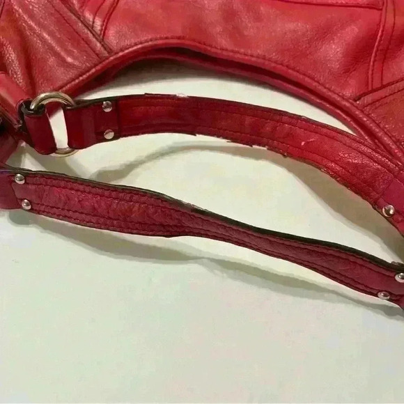 Etienne Aigner Red Genuine Leather Handbag Pockets Zip Around Boho Outdoor - Picture 10 of 12